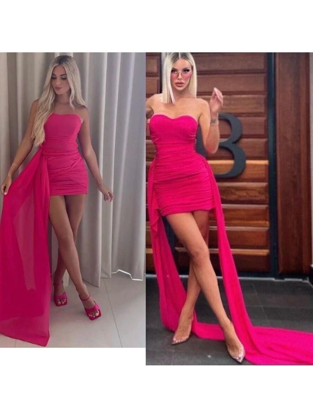 Zara Barbie Mattel Pink Strapless Draped Ruched Short Mini Dress long sash Sz M